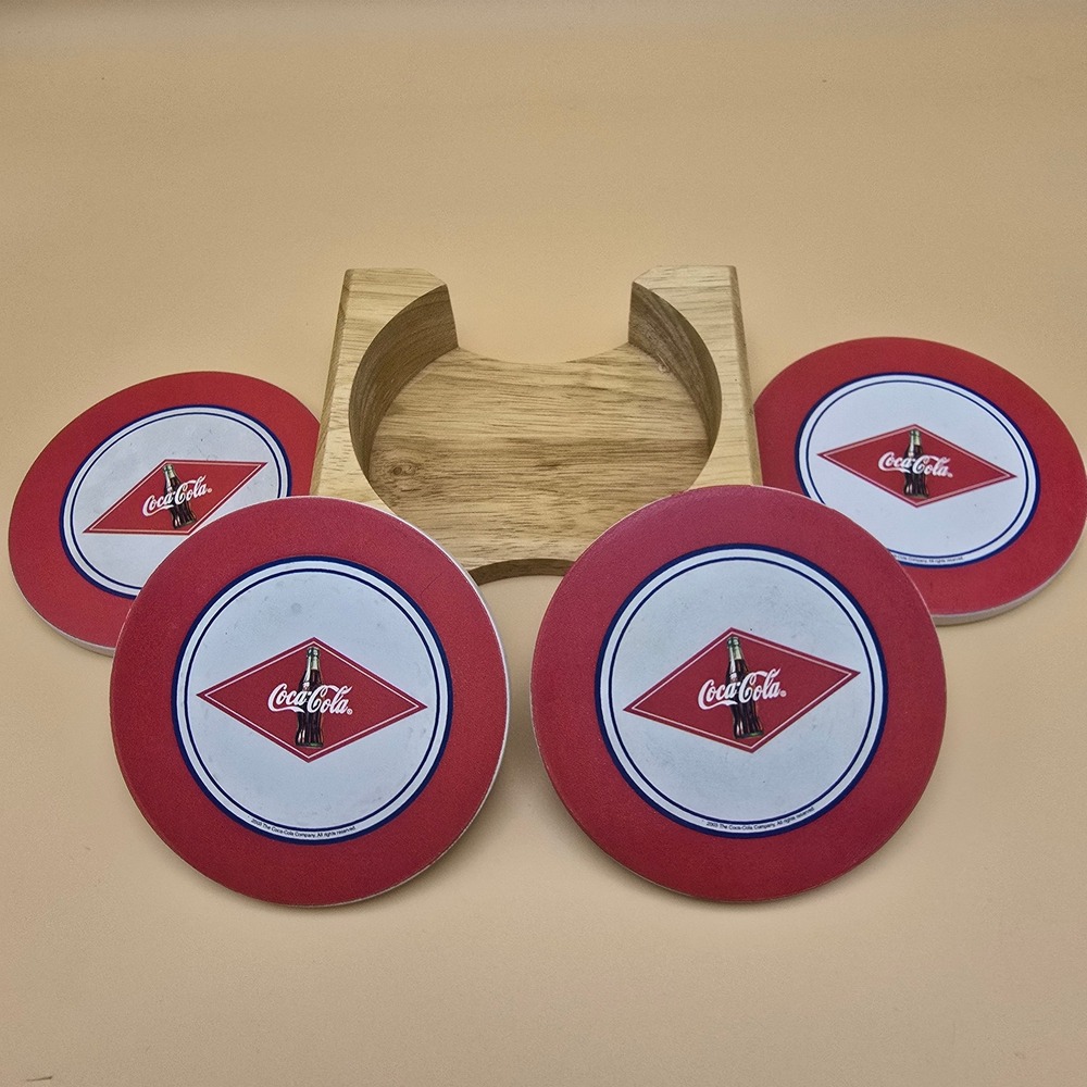 Coca Cola Cork Backed Coasters Set of 4 Red Diamond Bottle Logo 2003 Collectible